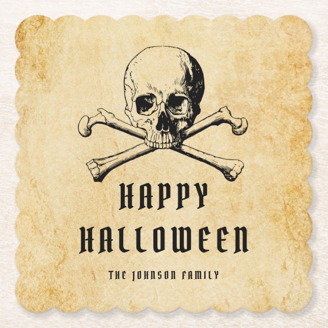 Vintage Piratskalle & Ben Halloween Underlägg Papper (Framsida)