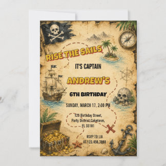Vintage Piratskattkarta Pojkfödelsedag Inbjudningar