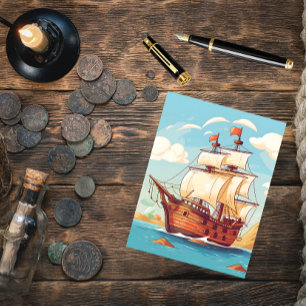 Vintage Piratskeppsäventyrs vykort