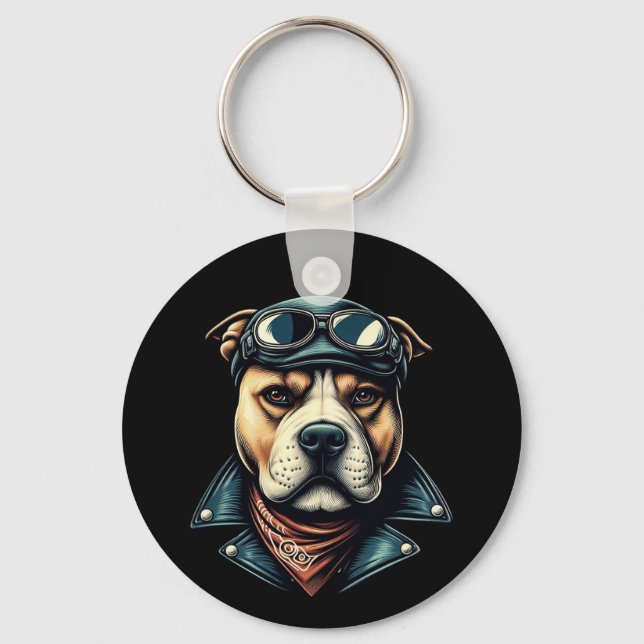Vintage Pitbull-Biker Nyckelring (Framsida)