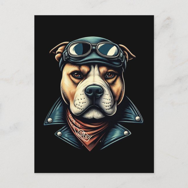 Vintage Pitbull-Biker Vykort (Framsida)