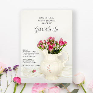 Vintage Pitcher och Rosa ros Möhippa Inbjudningar