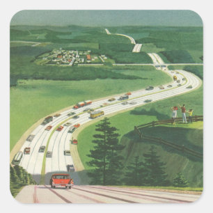 Vintage pittoreska amerikanska motorvägar, biltur fyrkantigt klistermärke