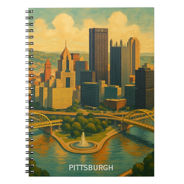 Vintage Pittsburgh Pennsylvania Skyline Anteckningsbok (Framsidan)