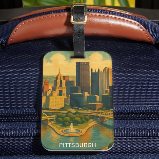 Vintage Pittsburgh Pennsylvania Skyline Bagagebricka (Framsida Insitu 2)