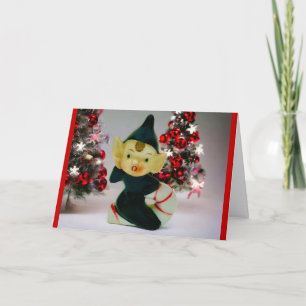 Vintage Pixie Elf jul Helgdag Cheer Retro Kort