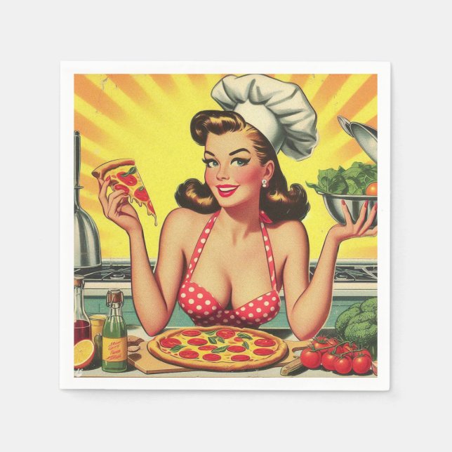 Vintage Pizza Girl Pappersservett (Framsidan)