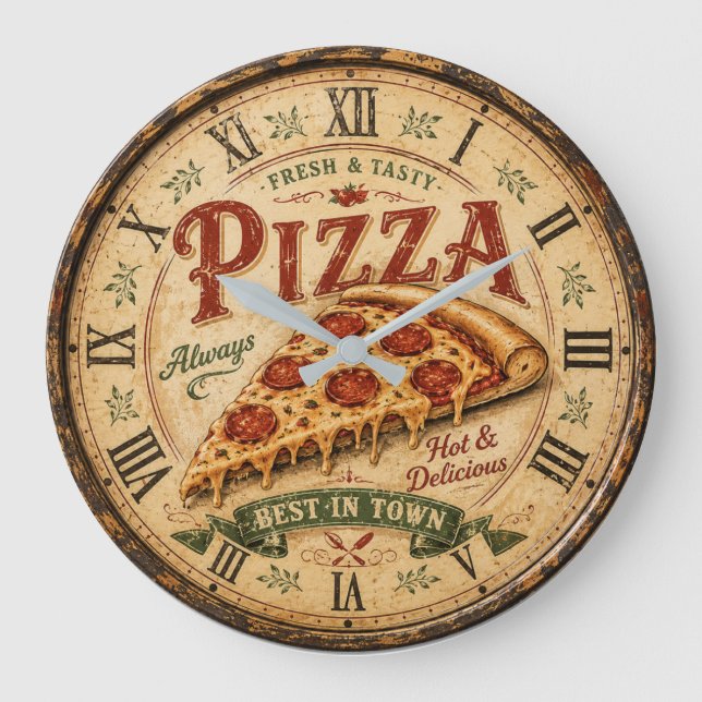 Vintage Pizza Italian Pizzeria Kitchen Stor Klocka (Framsida)