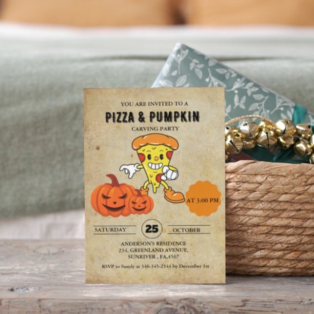 Vintage Pizza och Pumpkin-karving halloween fest Inbjudningar (Skapare uppladdad)