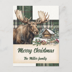 Vintage Plaid Älg Woodland Jul Anpassad Helg Vykort