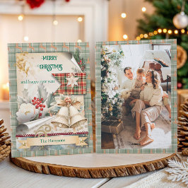 Vintage Plaid Julklockor Foto Bakgrund Julkort