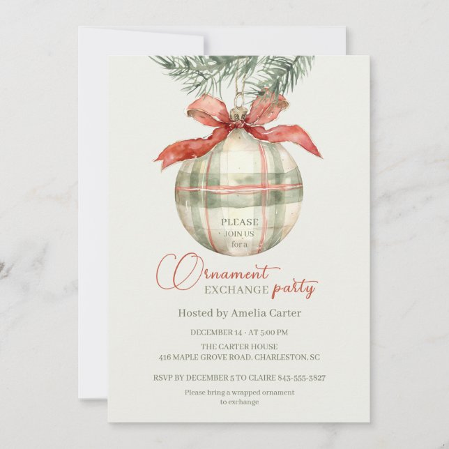 Vintage Plaid Pyntsutsbyte Julfest Inbjudningar (Framsida)