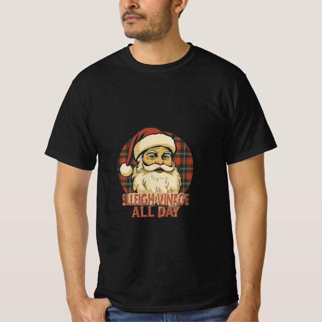 Vintage Plaid Santa Christmas T-Shirt (Framsida)