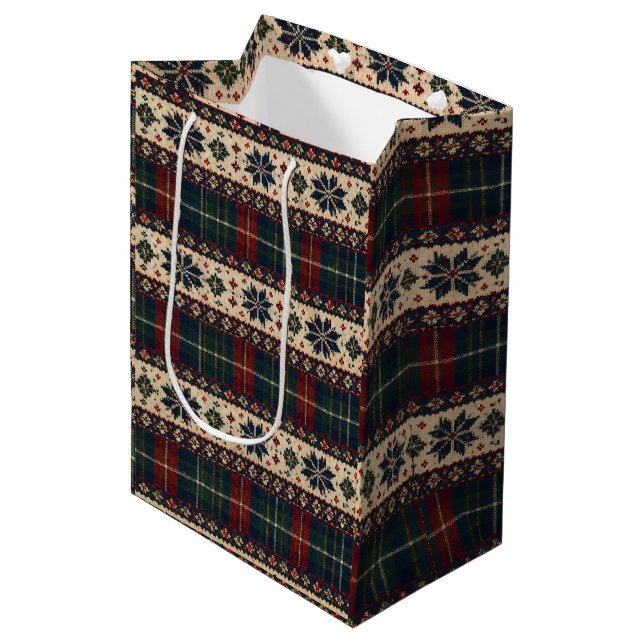 Vintage Plaid & Snöflinga Julklappspåse (Framsidan Vinklad)
