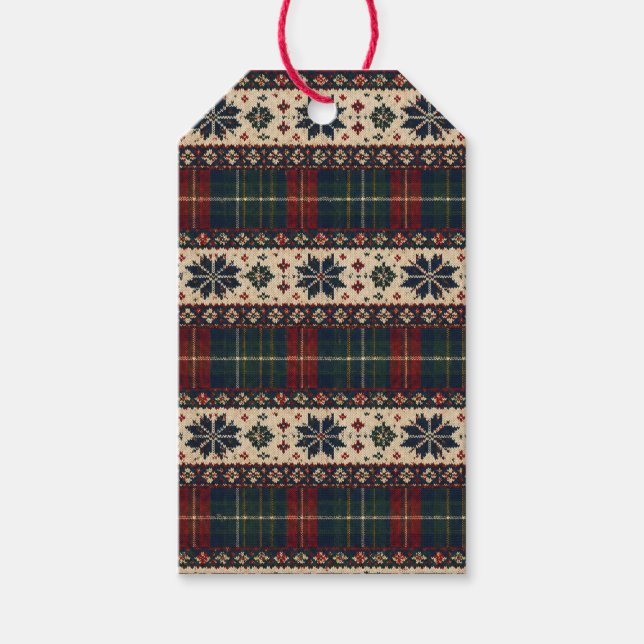 Vintage Plaid & Snöflinga Julpresentkort Presentetikett (Framsidan)