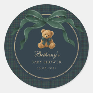 Vintage Plaid Tartan Nallebjörn Grön Slöja Runt Klistermärke