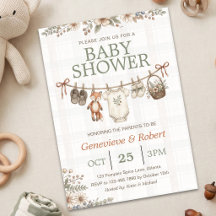 Vintage Plaid Woodland Fox Klädstreck Baby Shower