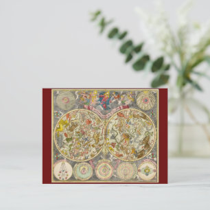 Vintage Planisphaerium Coeleste Celestial Karta Vykort
