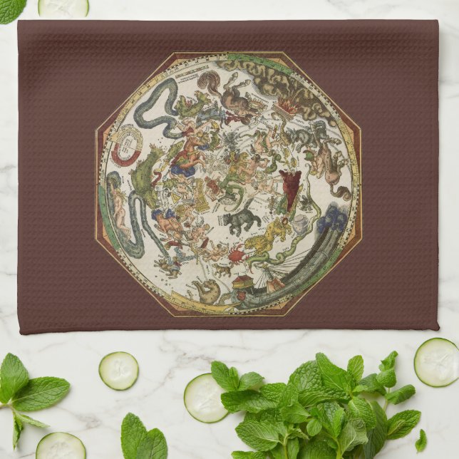 Vintage Planisphere Celestial Karta av Peter Apian Kökshandduk (Vikta)