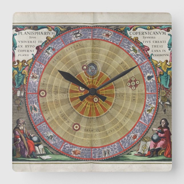 Vintage planisphere of Copernicus Hela universum Fyrkantig Klocka (Framsida)
