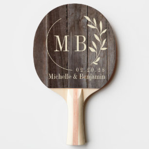 Vintage Plankor Blad Bröllopsmonogram Pingisracket