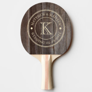 Vintage Planks Bröllopsmonogram Pingisracket