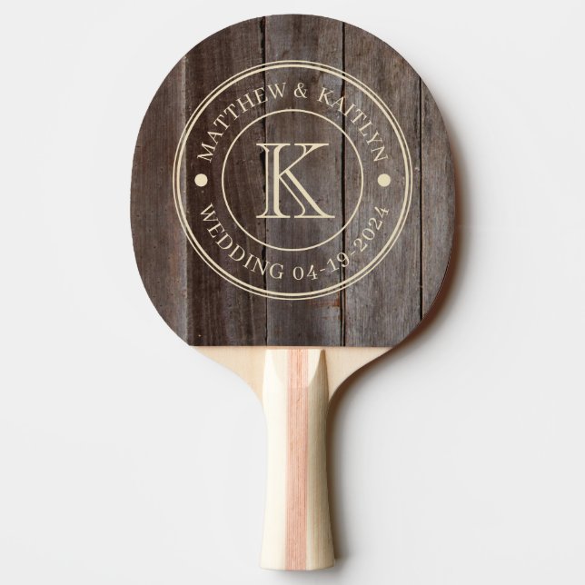 Vintage Planks Bröllopsmonogram Pingisracket (Baksidan)
