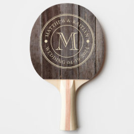 Vintage Planks Bröllopsmonogram Pingisracket