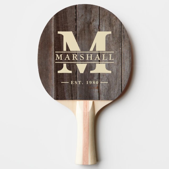 Vintage Planks Monogram & Namn Overlay Pingisracket (Baksidan)