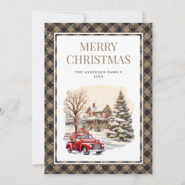 Vintage Play Red Lastbil Snö God jul Card Julkort