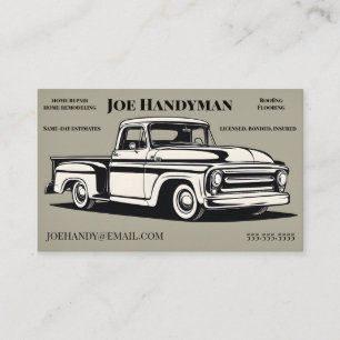 Vintage Plocka upp Lastbil på Beige Handyman Servi Visitkort