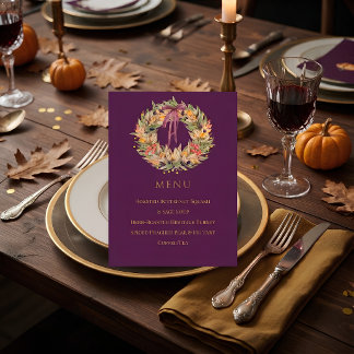 Vintage Plommons Botanisk Thanksgiving Middagsmeny Meny