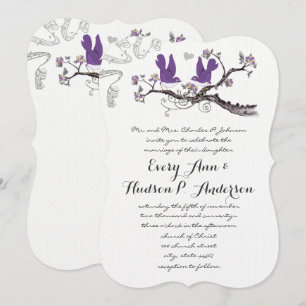 Vintage Plum Birds Gult & Lila Wedding bjudande in Inbjudningar
