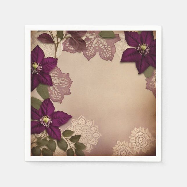 Vintage Plum Clematis Pappersservett (Framsidan)