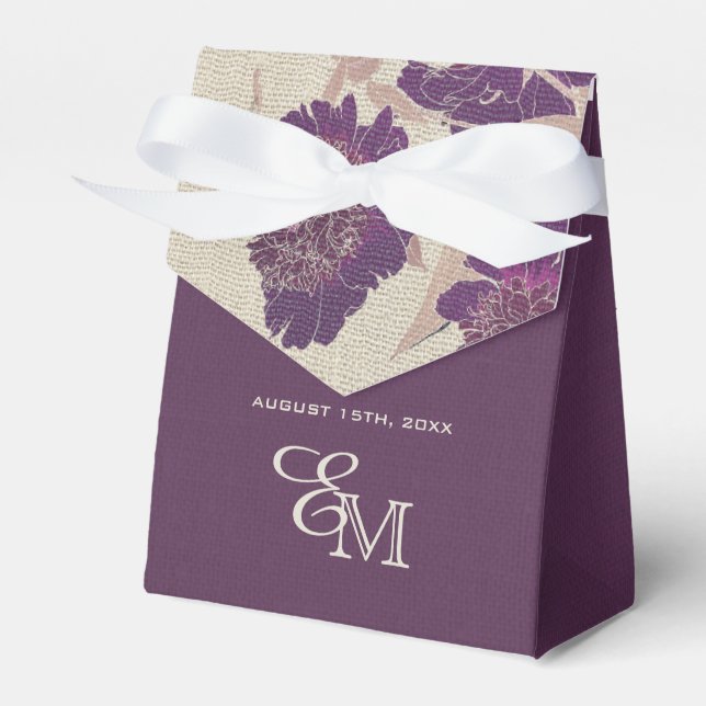 Vintage Plum Flowers Burlap Struktur Bröllop Presentaskar (Framsidan Sidan)