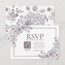 Vintage Plum Lila Blommigt Line Art QR-kodOSA