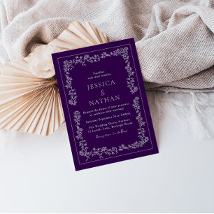 Vintage Plum & White Blommigt Bröllop Inbjudningar
