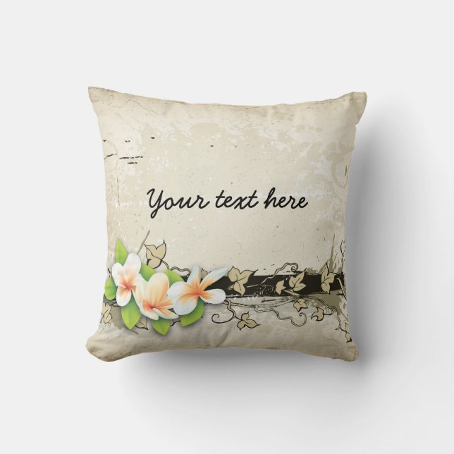 Vintage plumeria/frangipani och ivudin kudde (Framsida)