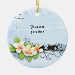 Vintage plumeria och ivy blue grunge ornament
