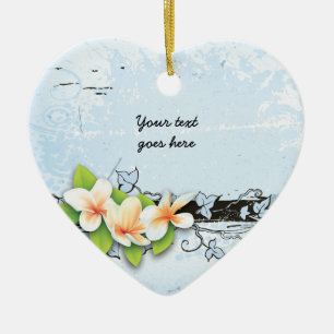 Vintage plumeria och ivy blue grunge ornament