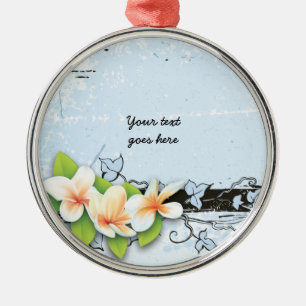 Vintage plumeria och ivy blue grunge ornament