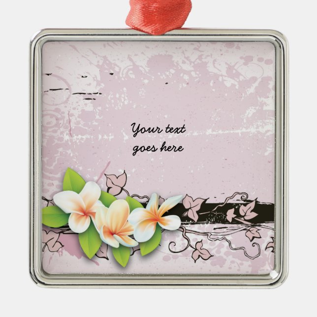 Vintage plumeria och ivy rosa grunge ornament (Framsidan)