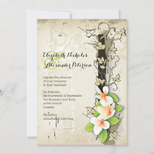 Vintage plumeria och visuellt beige anpassningsbar inbjudningar