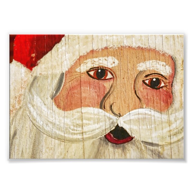 Vintage Plywood Santa Photo Fototryck (Framsidan)