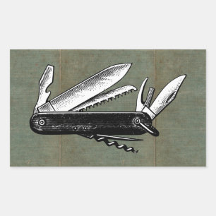 Vintage Pocket Knivar Art Rektangulärt Klistermärke