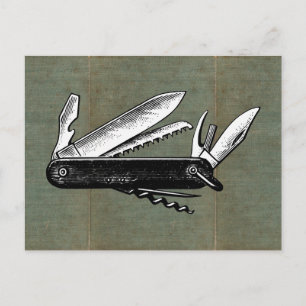 Vintage Pocket Knivar Art Vykort