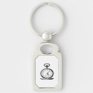 Vintage Pocket Watch Coola Fab Rektangulärt Silverfärgad Nyckelring