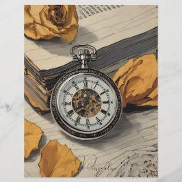 Vintage Pocket Watch Ro Blommigt Scrapbook Papper