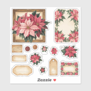 Vintage Poinsettia Blommigt Embellishments Sticker Klistermärken