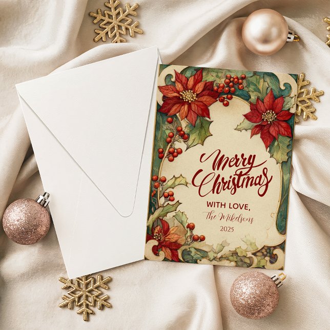 Vintage Poinsettia Christmas Julkort (Skapare uppladdad)